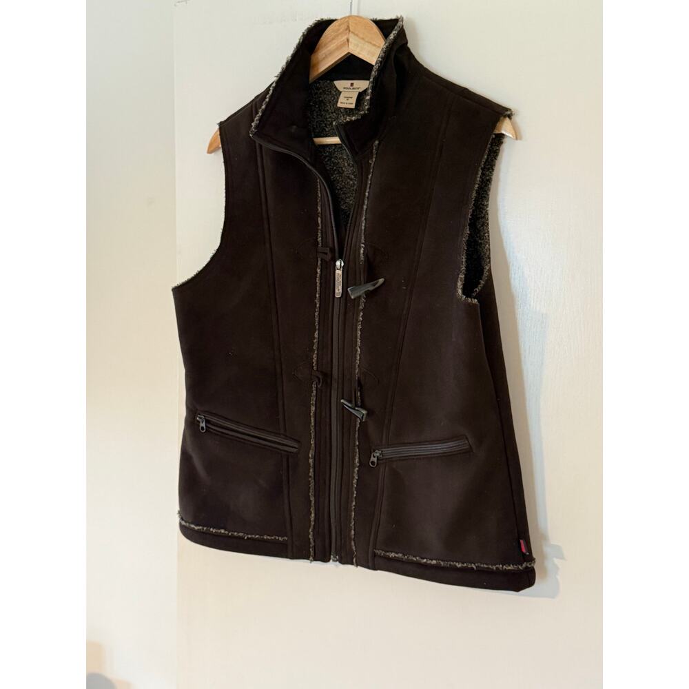 Woolrich Sherpa Lined Vest Brown Faux Suede Toggle Zip Utility Women’s‎ Medium ✨